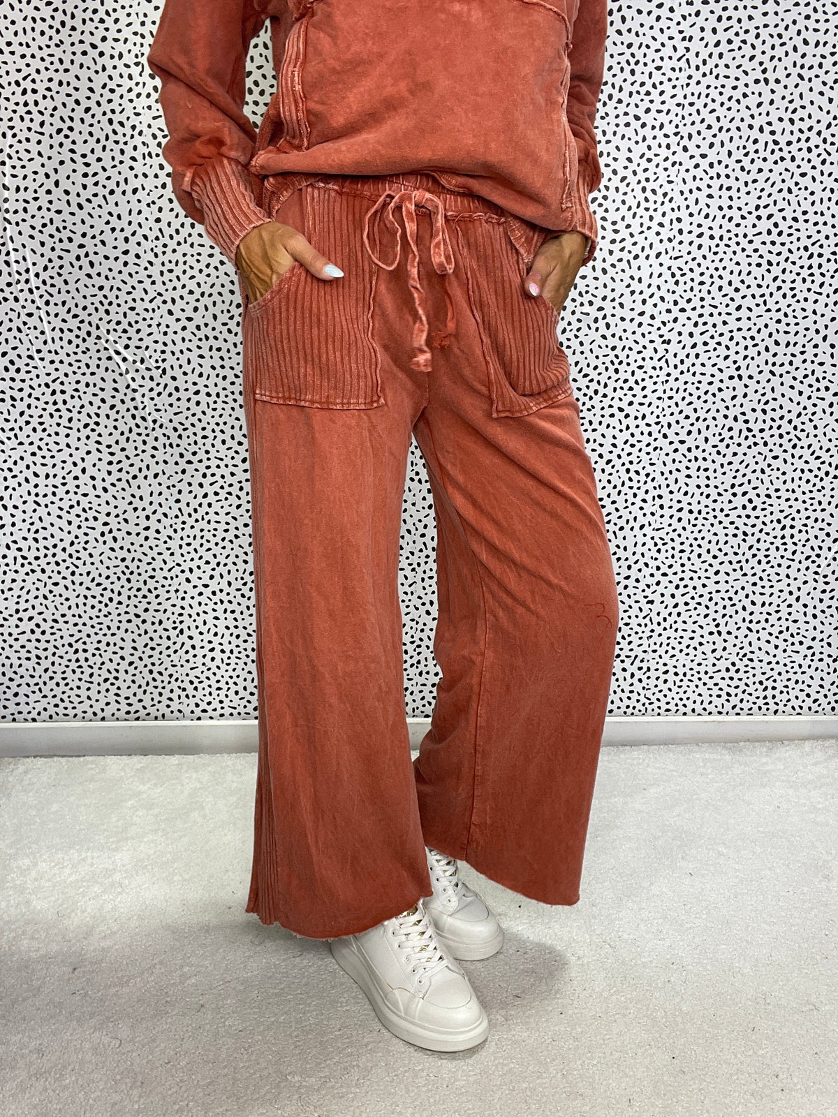 Lucky Lady Ribbed Accent Easy Mineral Wash Pants In 6 Colors