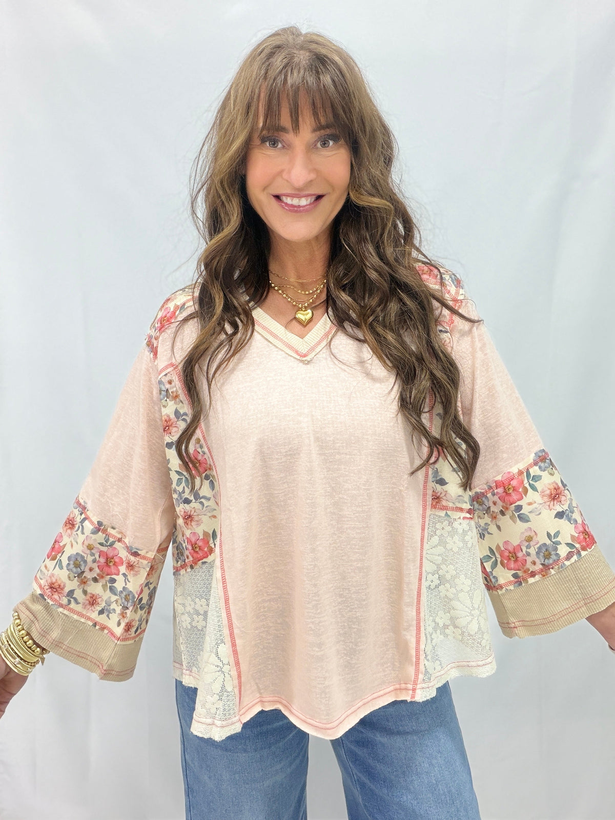 POL Bloomline Stitch V-Neck Top