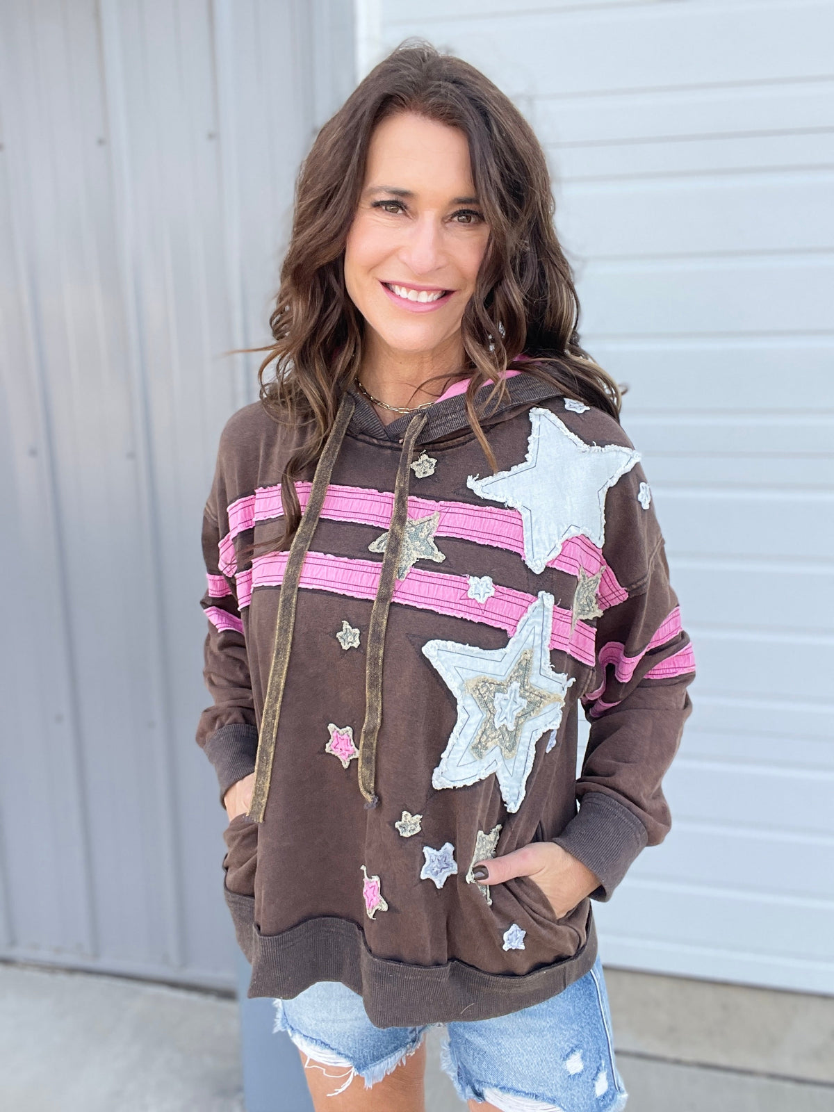 Oli & Hali Stellar Vibes Mineral Washed Hoodie In 2 Colors: Mocha, Dark Brown *Final Sale*