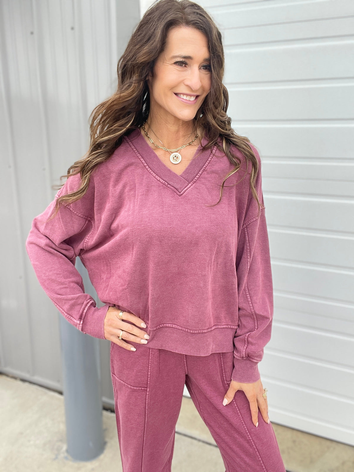 A Million Reasons Why V Neck Comfy Knit Long Sleeve Top In 6 Colors: Olive, Black, Mocha, Blue, Rose, Wine *Final Sale*