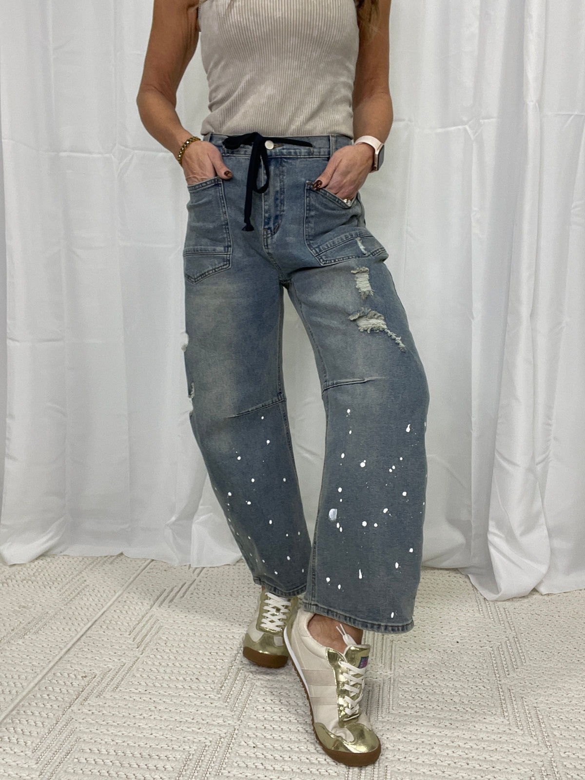 Lainey Washed Distressed Barrel Jeans 693 In 3 Colors