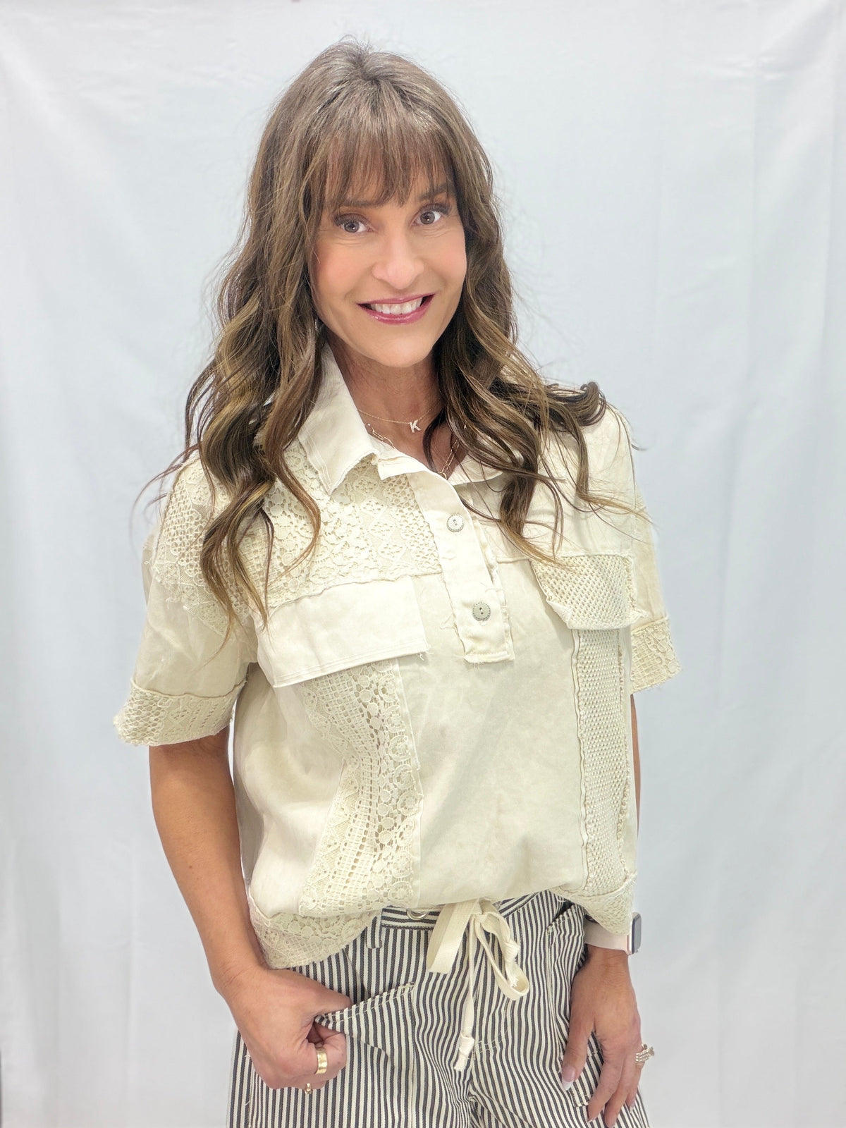 Wanderlust Weave Lace Mesh Button Top In 3 Colors