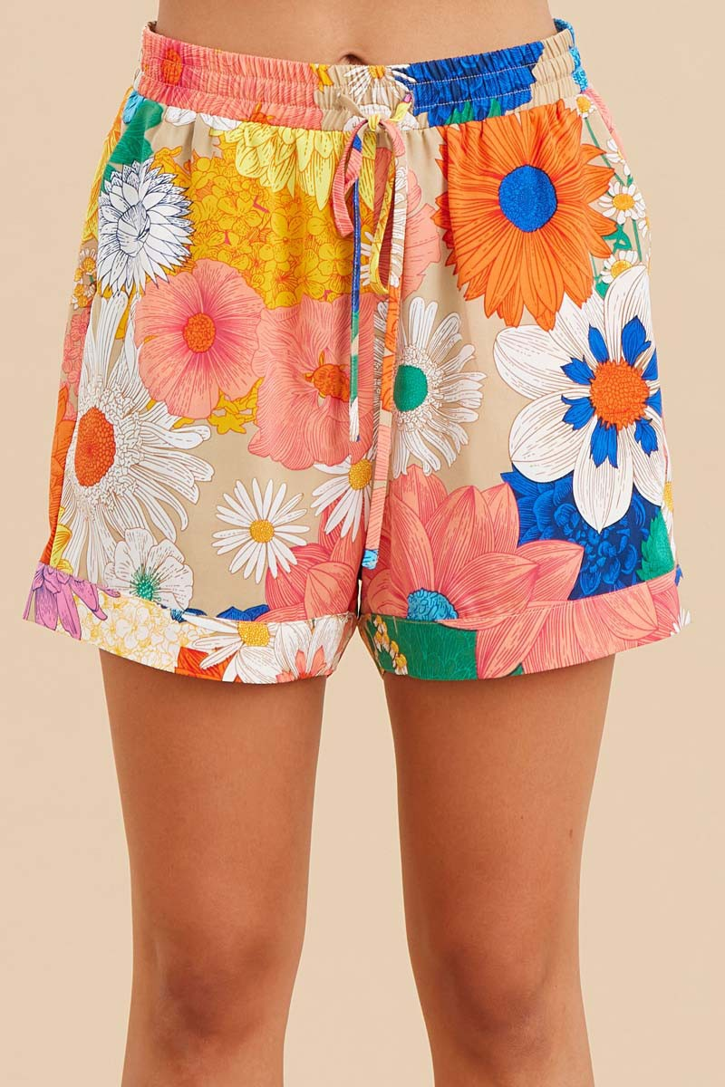 Pre-Order Tropical Color Print Shorts In Taupe *Final Sale*