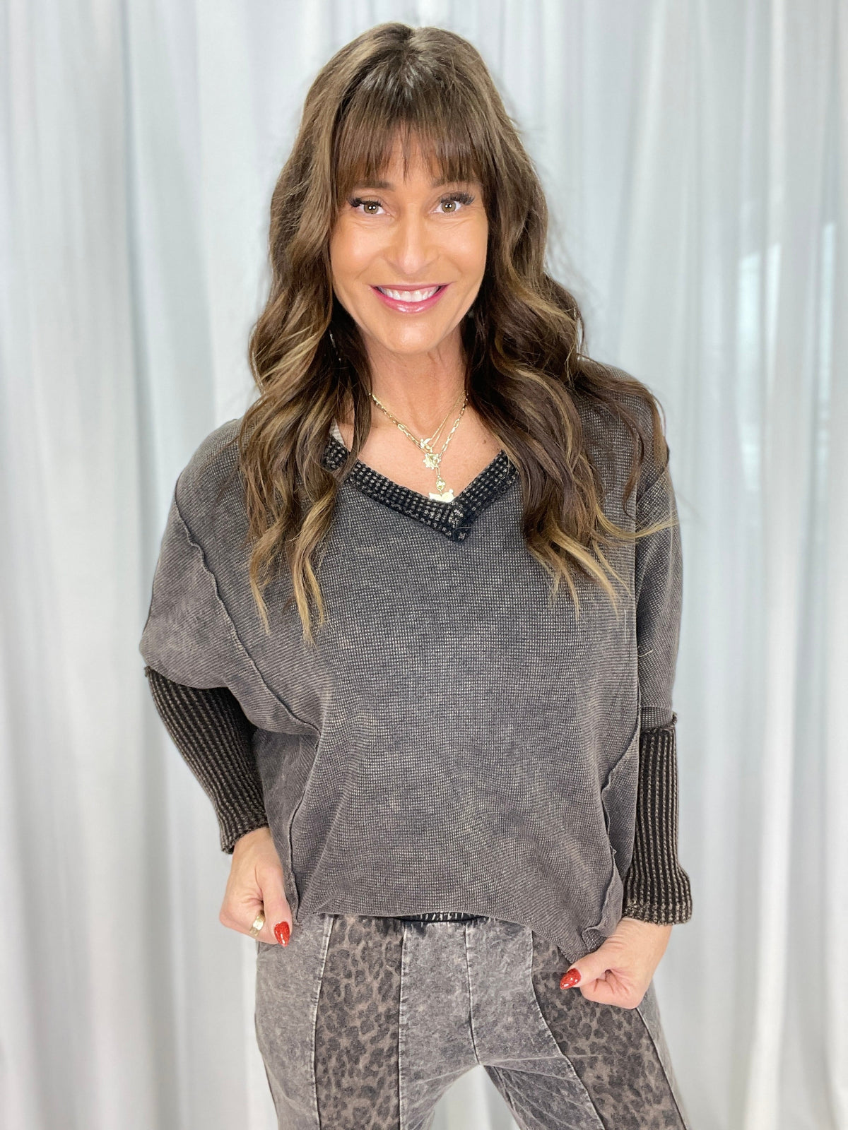 Style It Up V-Neck Thermal Top In 2 Colors *Final Sale*