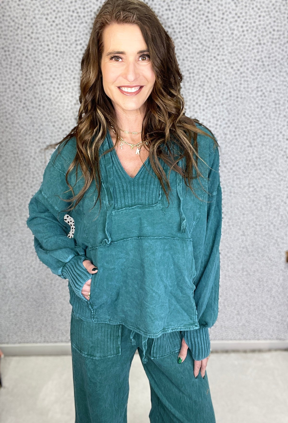 Lucky Lady Ribbed Accent Lightweight Hoodie Top  In 3 Colors