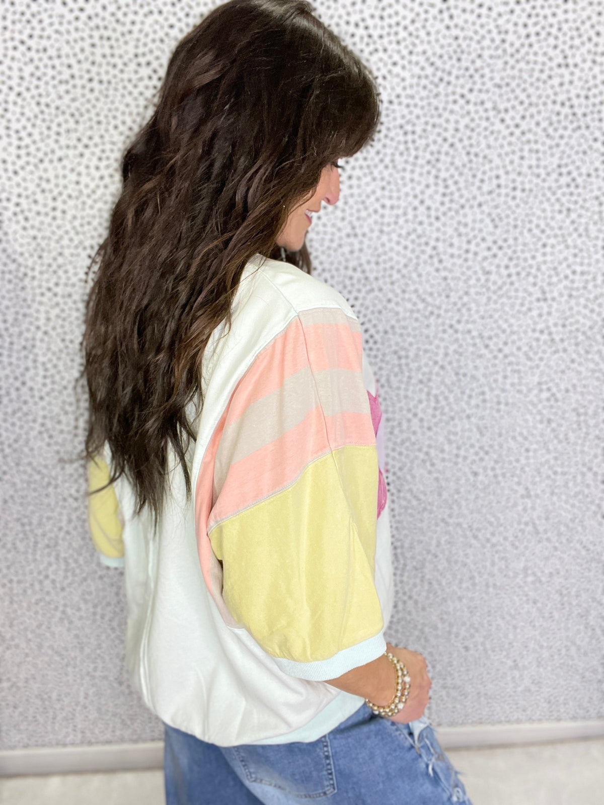 Blooming Marvelous Color Block Flower Patch Terry Knit Top In 3 Colors *Final Sale*