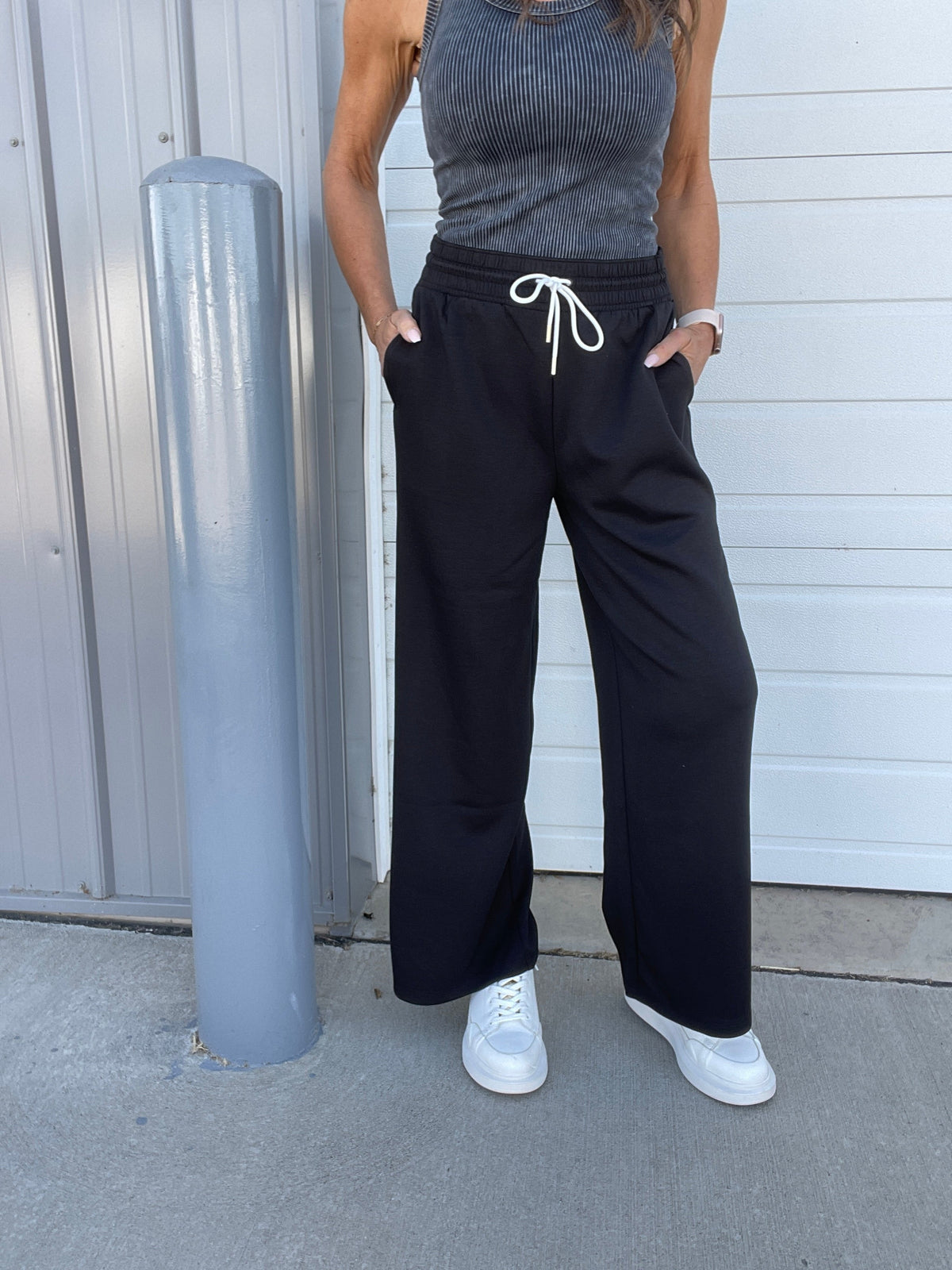 On Top Of It Scuba Drawstring Pants In 4 Colors: Black, Indigo, Beige, Blue Grey *Final Sale*