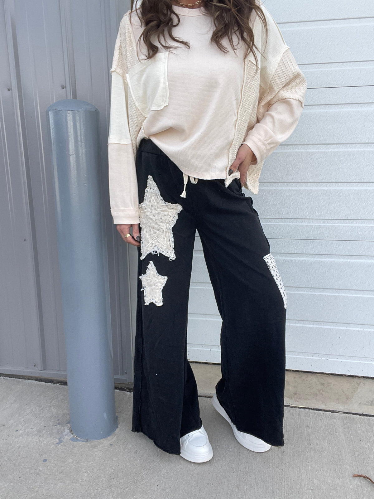 POL Star Light Star Bright Wide Leg Star Patch Pants In 2 Colors *Final Sale*