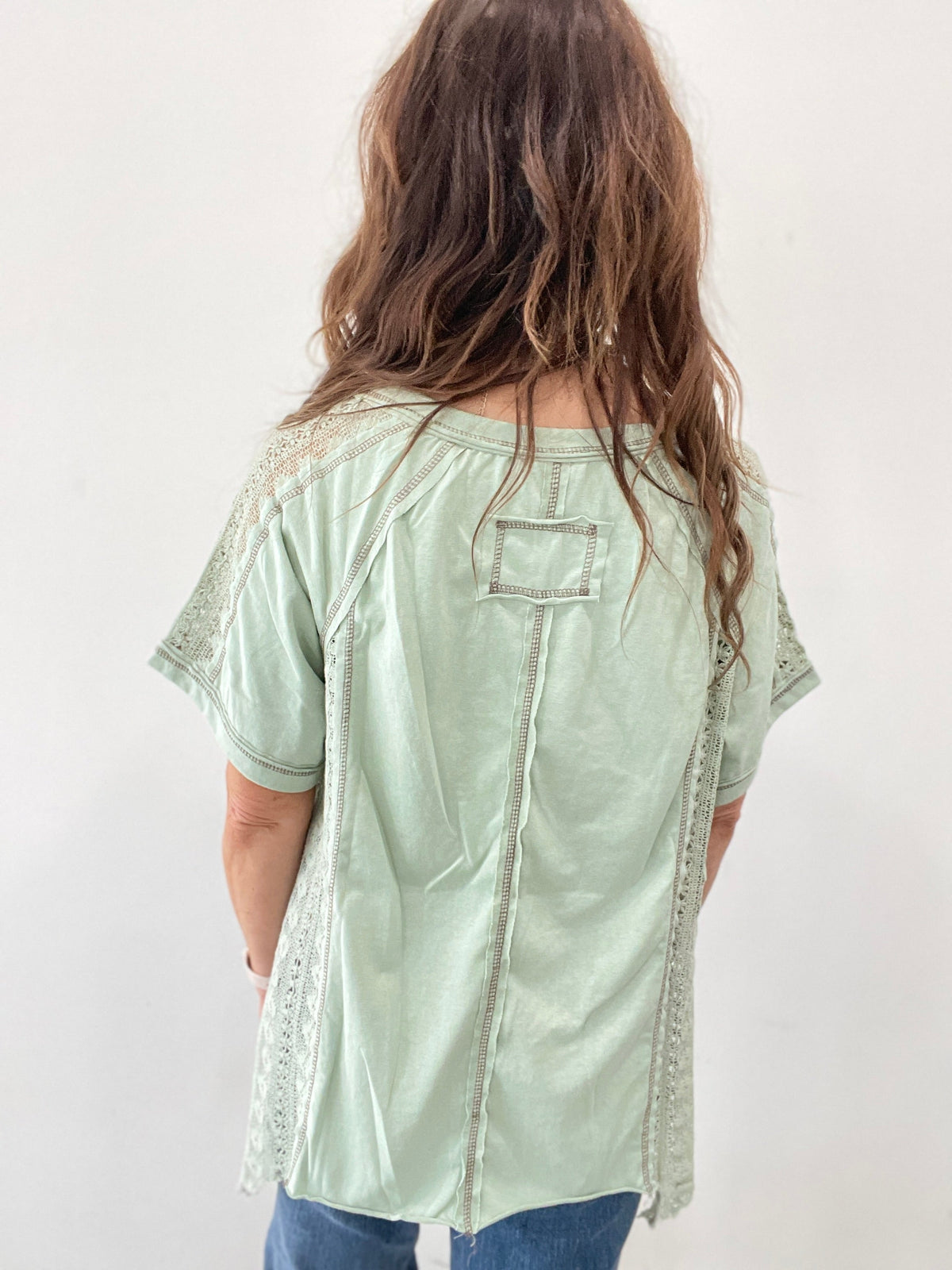 Pol Loose And Lacy Short Sleeve Top In 2 Colors: Black, Green *Final Sale*