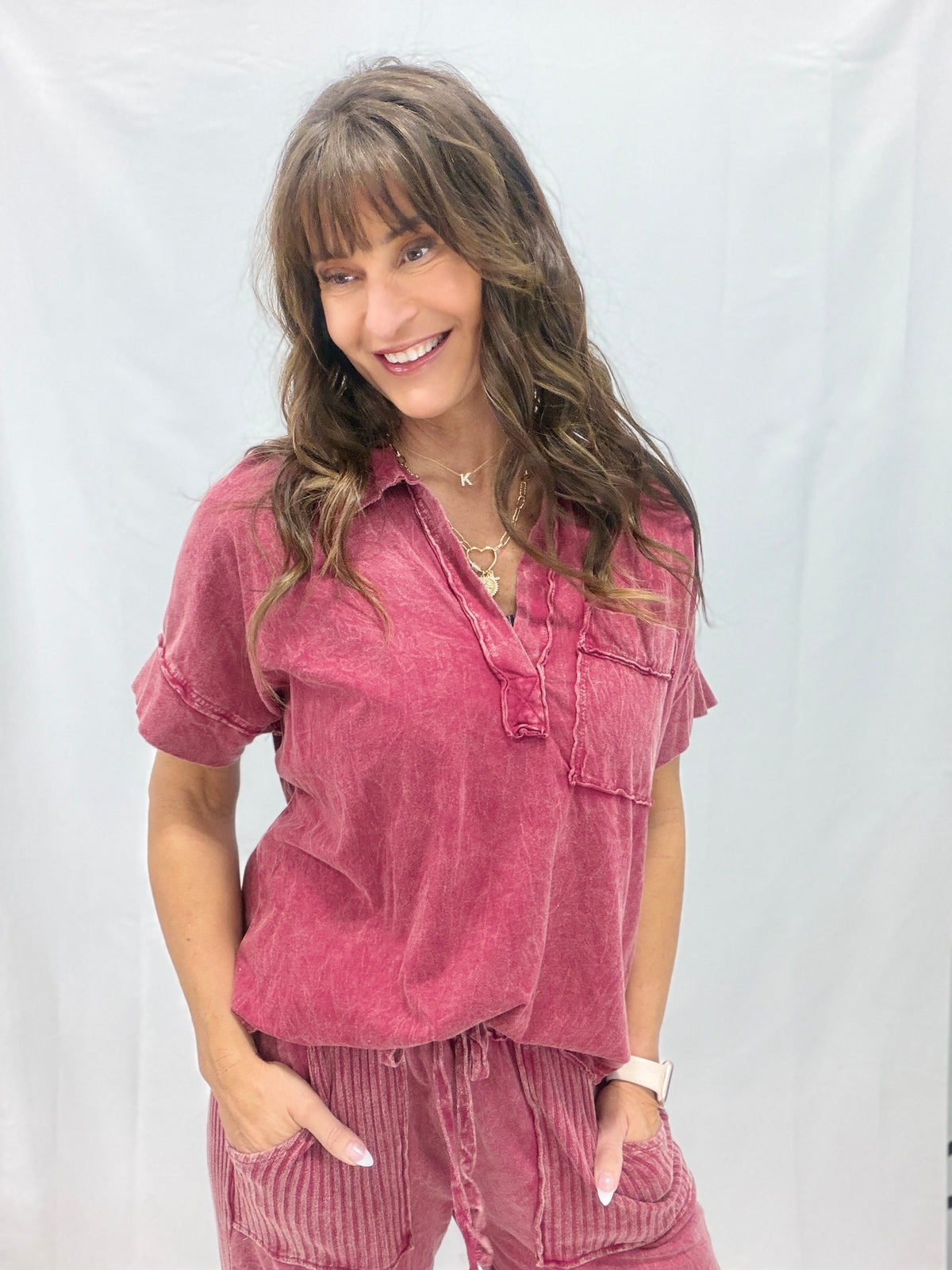 Stonewash Relaxed Collared Pocket Top in 4 Colors