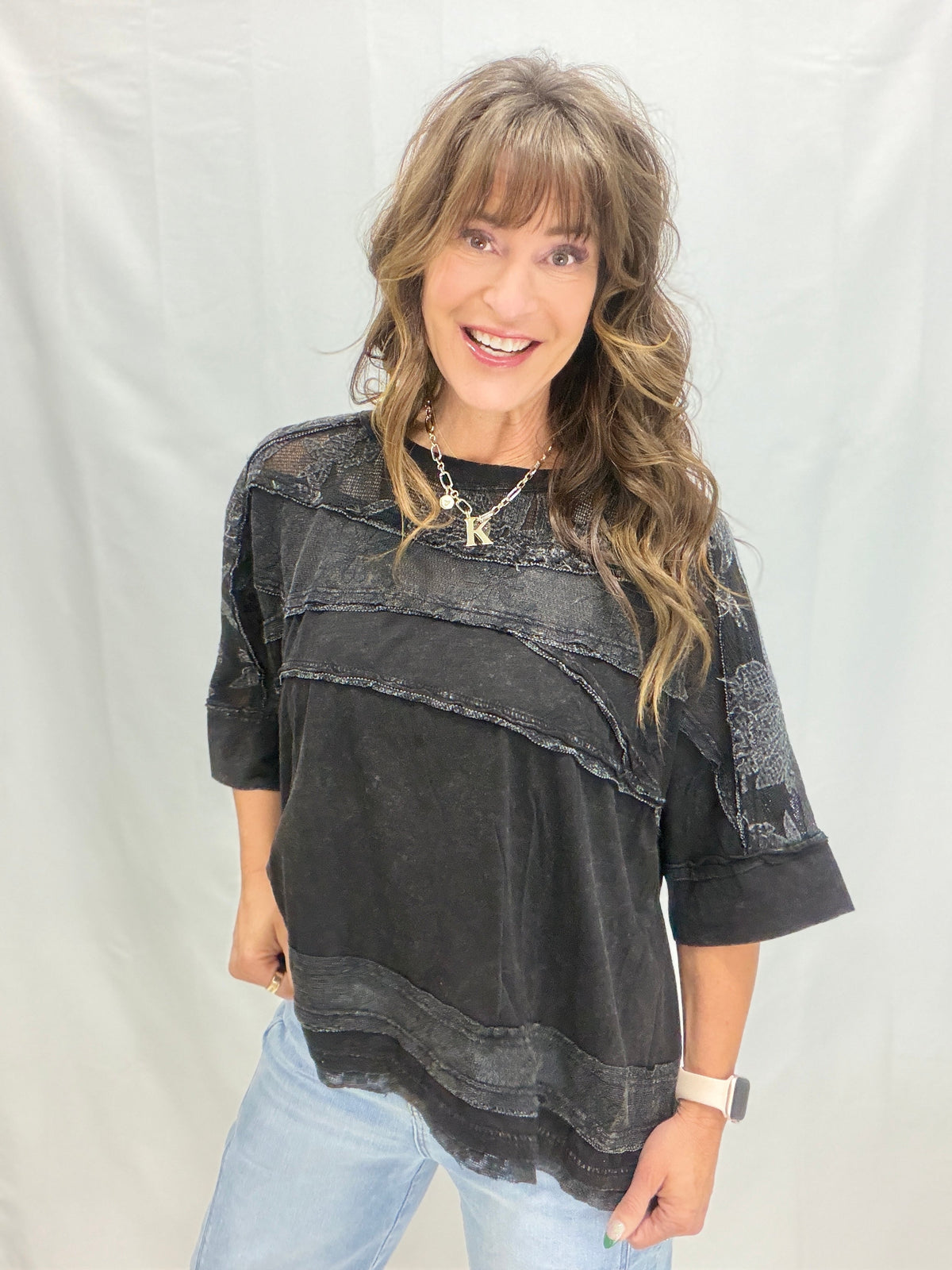 Oli & Hali Washed Lacey Loose Top *Final Sale*