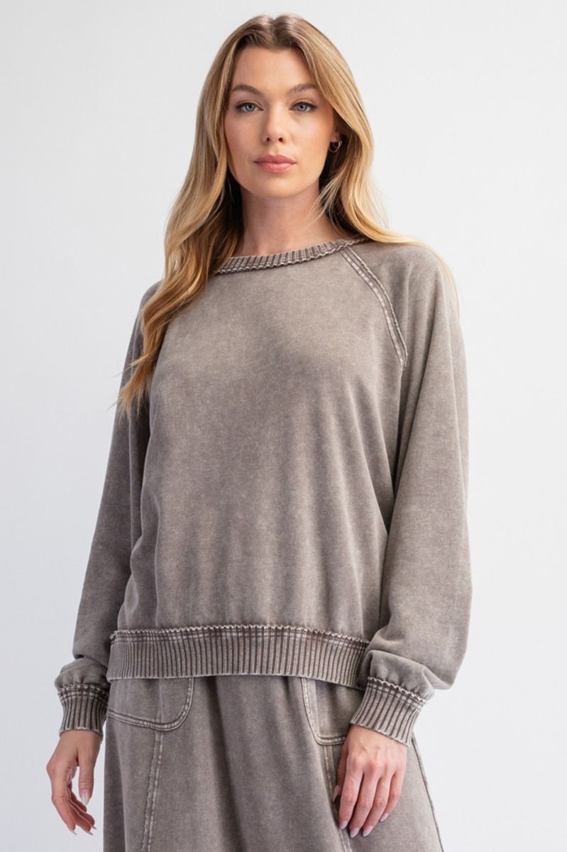Wait For You Mineral Washed Pullover In 3 Colors: Camel, Olive, Mocha *Final Sale*