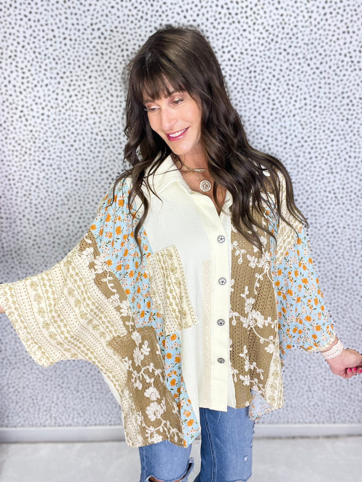 POL What To Say Thermal And Crochet Lace Mix Top In 4 Colors