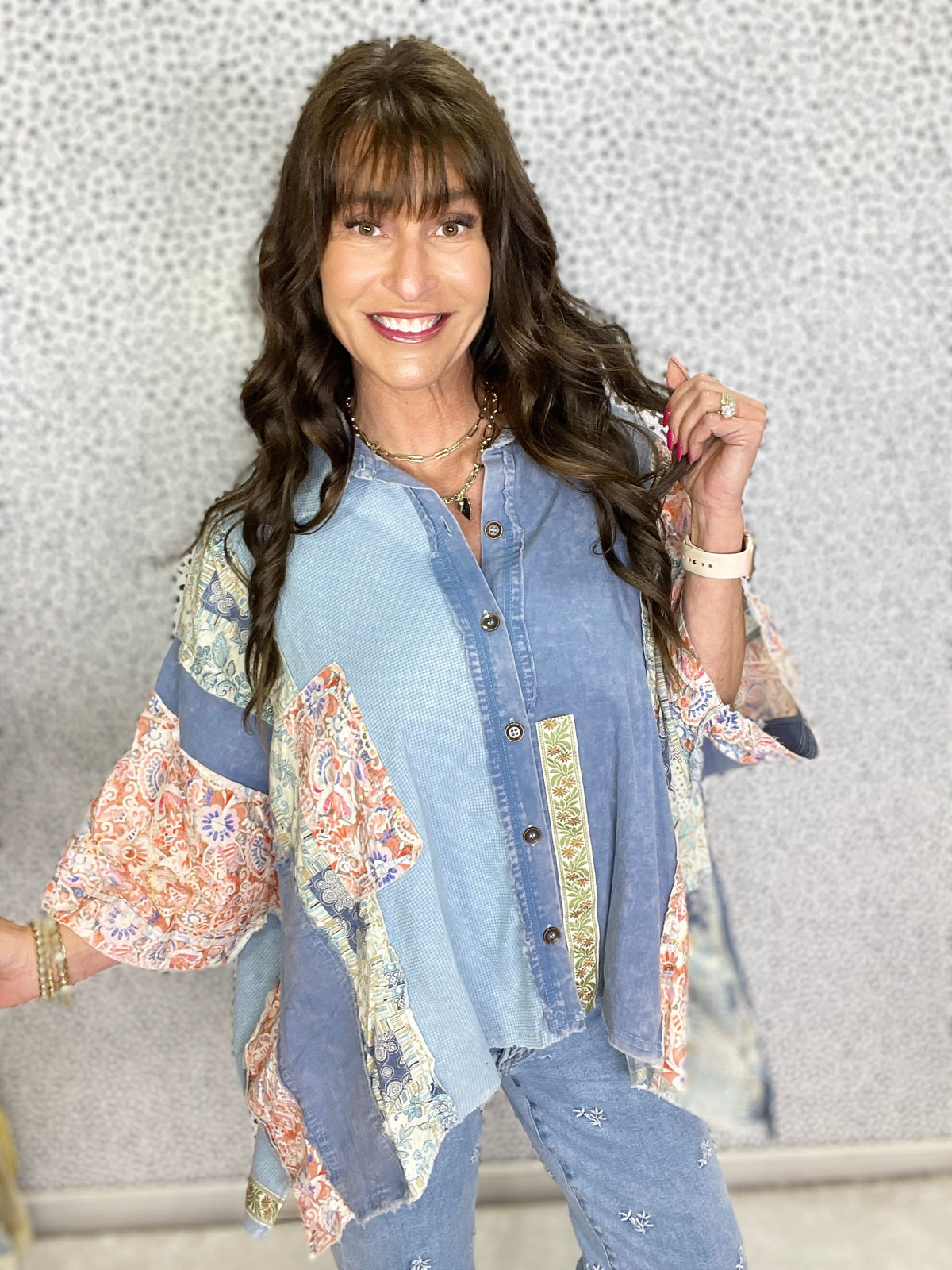 City Lights Multi Fabric Raw Edge Shirt In 2 Colors