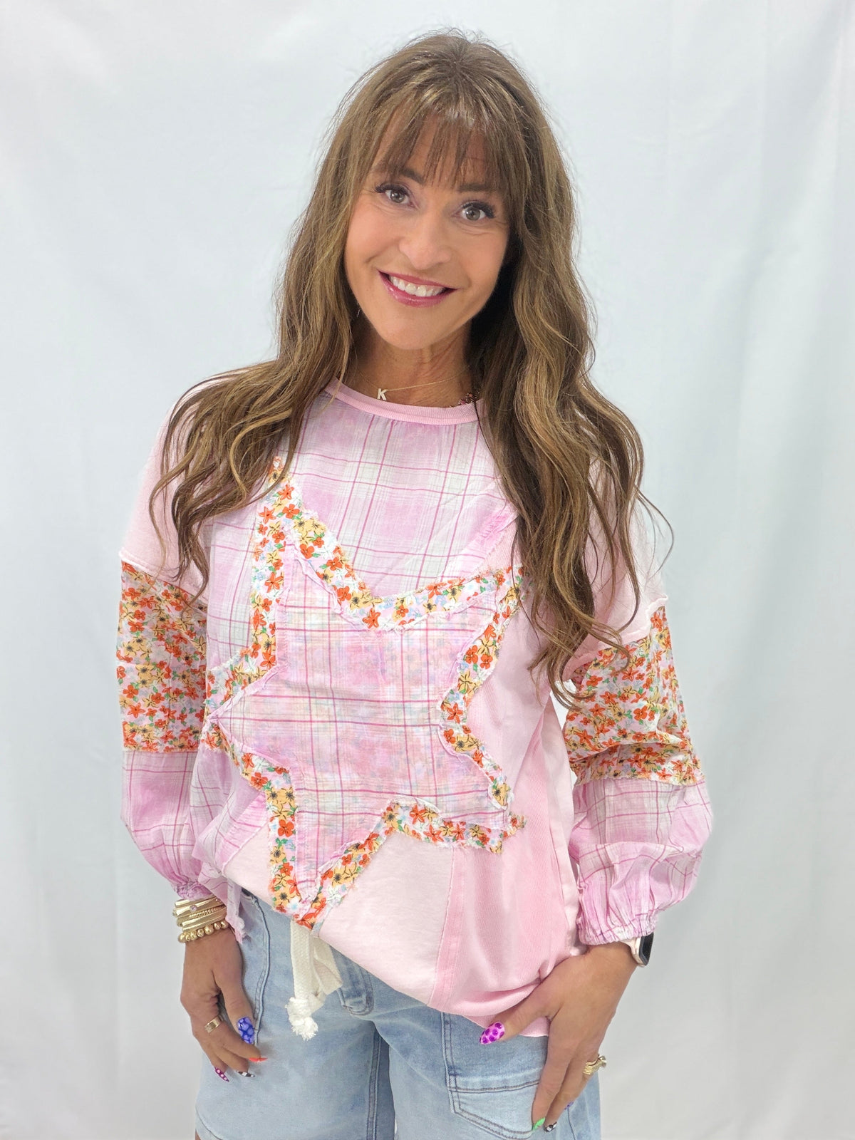 The Happy Way Star Patch Top In Pink