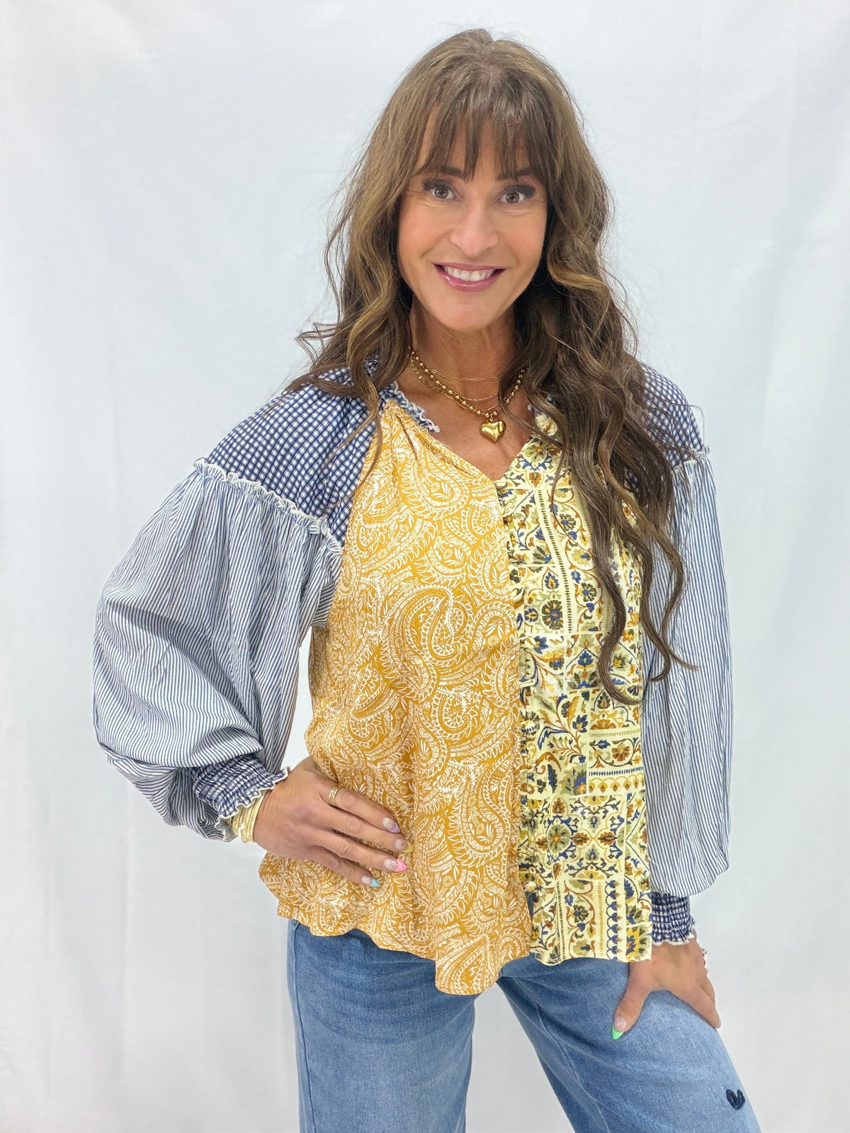 Oli & Hali What A Treat Button Front Blouse In Honey