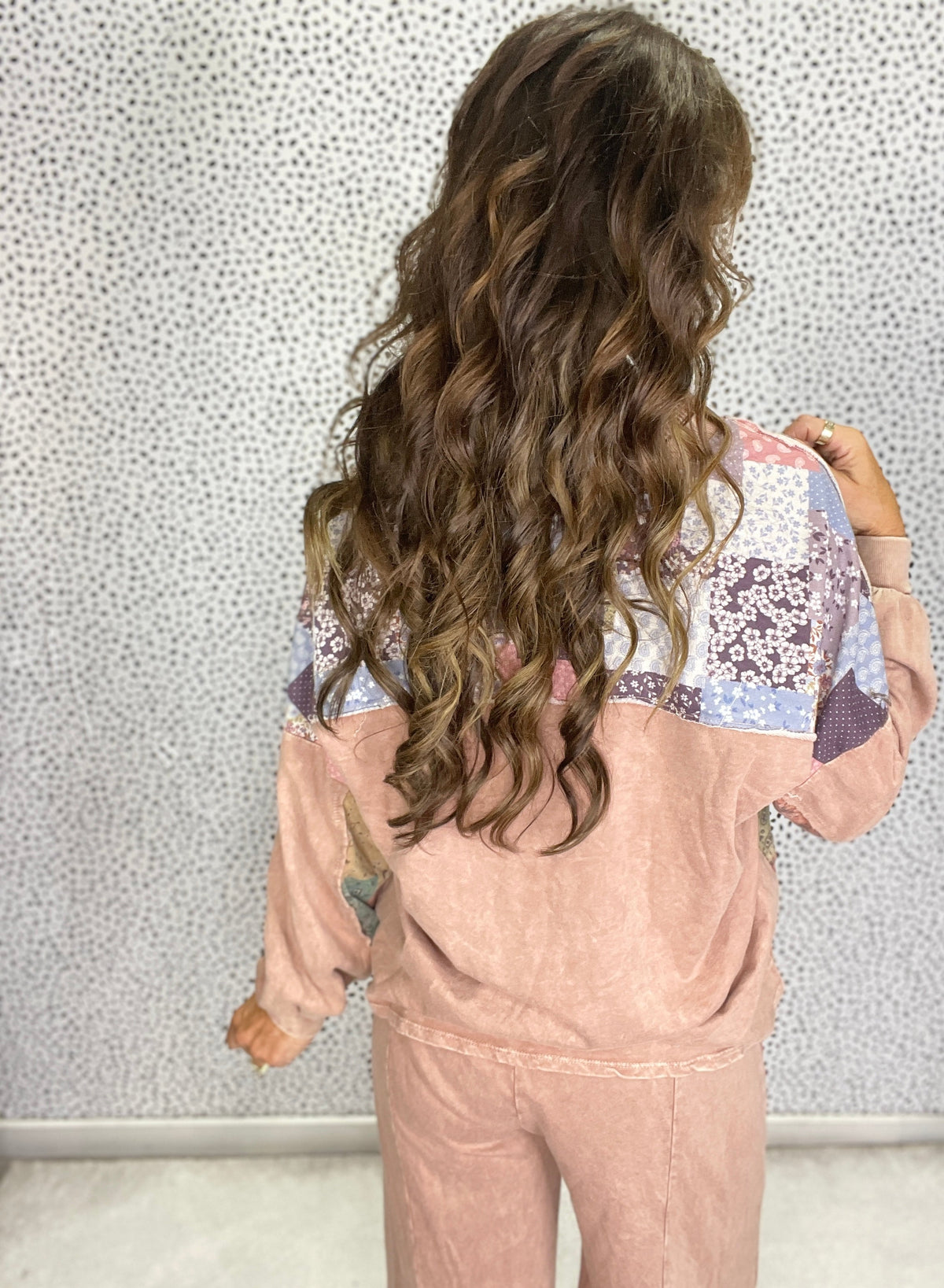 Try It Out Patched V-Neck Top In Sugar Rose *Final Sale*