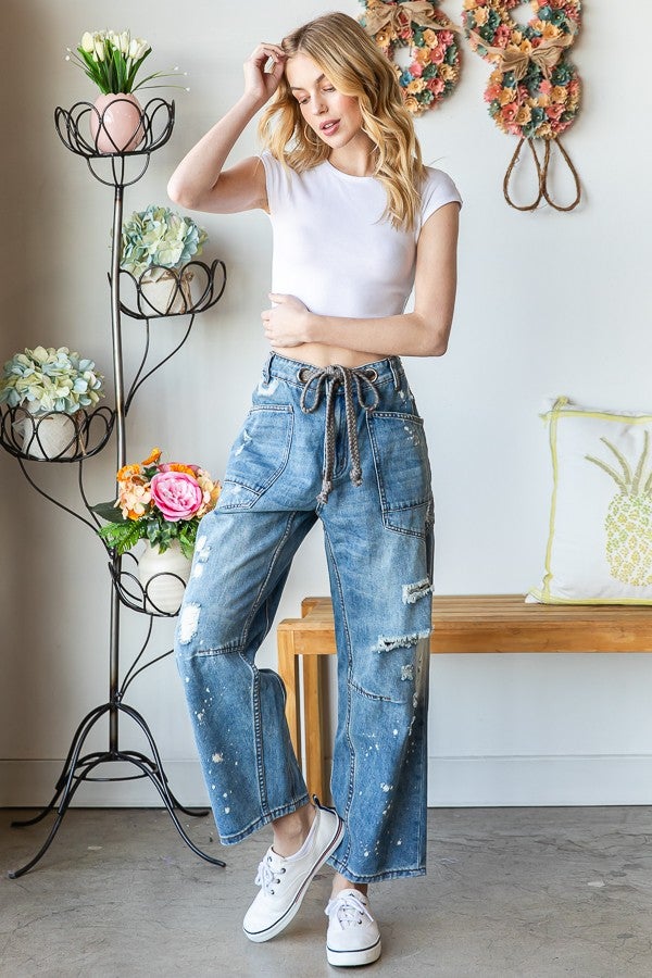 Oli & Hali Anika Drawstring Waist Distressed Jeans 488 In Denim *Final Sale*