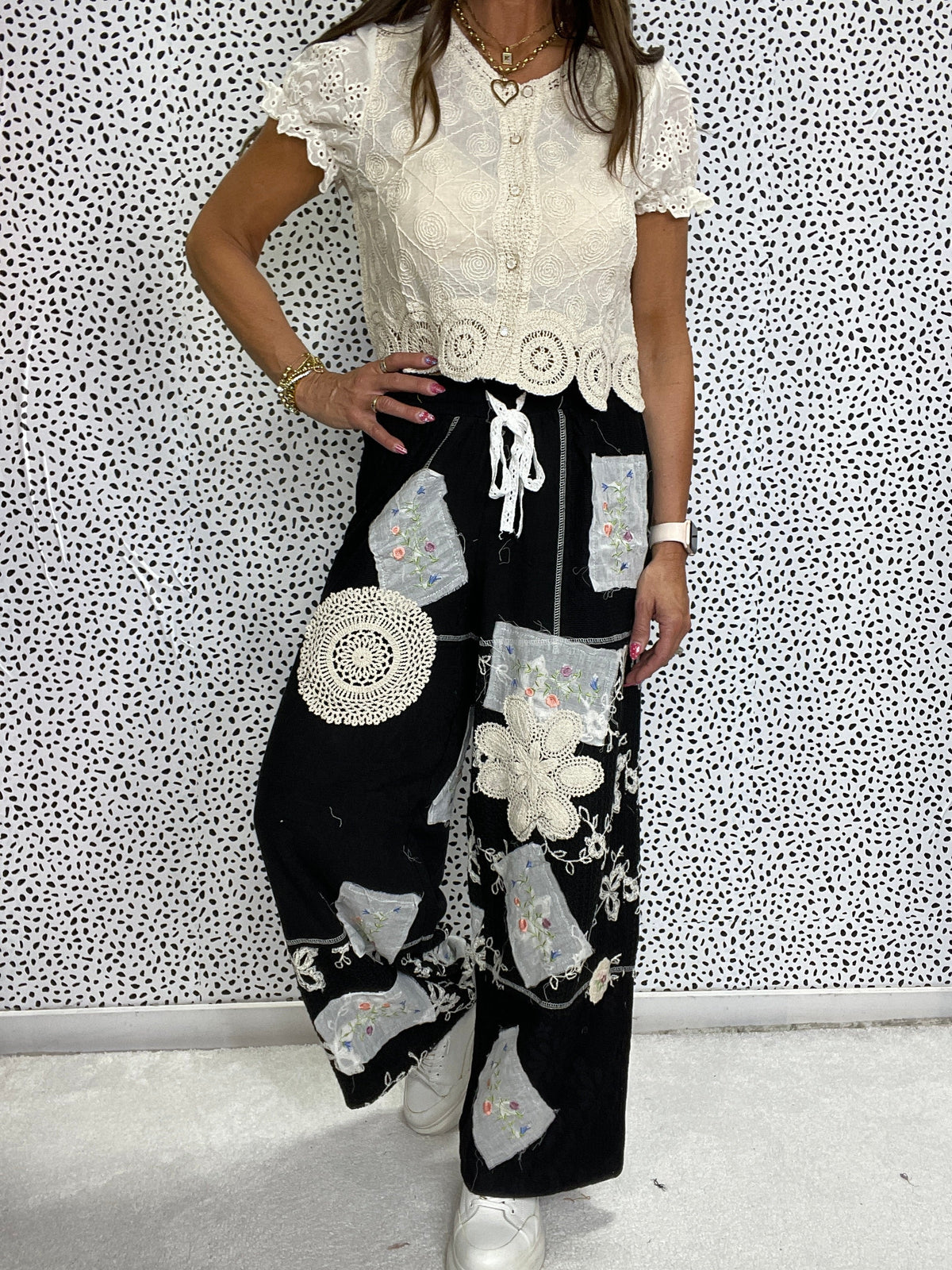 Pol Rose Garden Patchwork Pants In 3 Colors