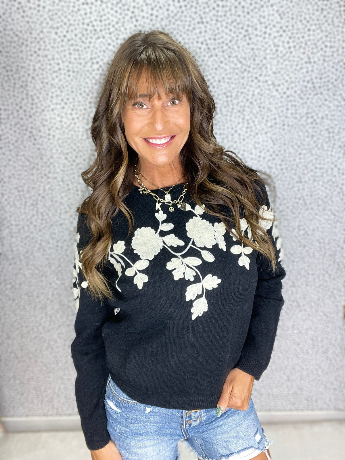 Midnight Bloom Embroidered Sweater