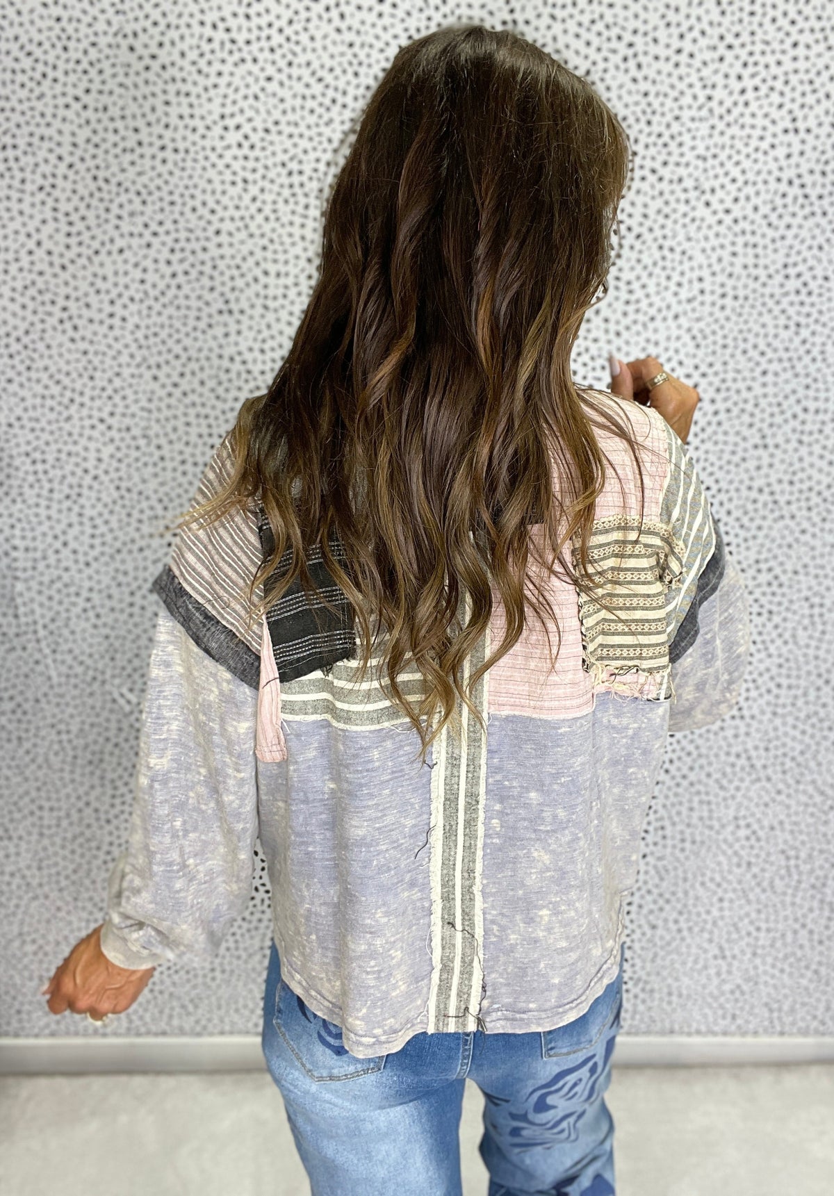 Oli & Hali What You Though Patchwork Long Sleeve Top In Dolphin *Final Sale*
