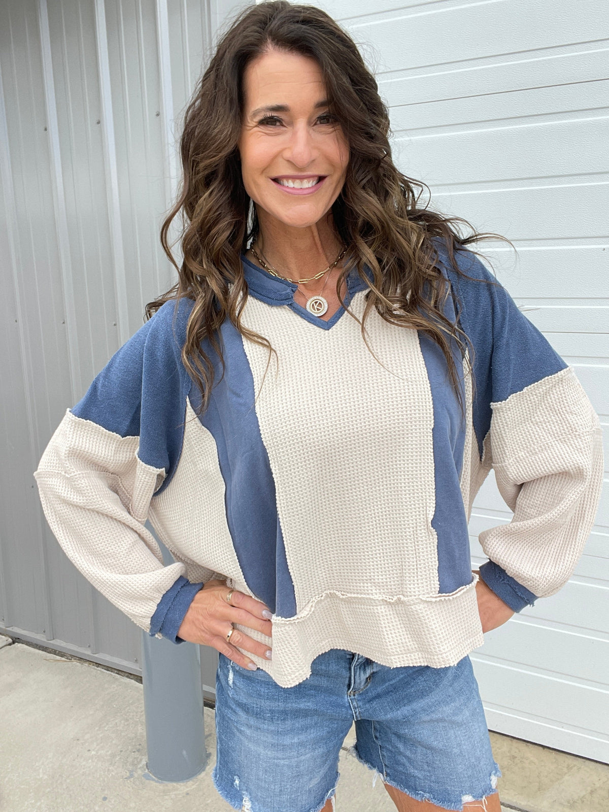 Pol Without You Multi Panel Oversized Top In 4 Colors: Ivory, Blue, Taupe, Brick *Final Sale*