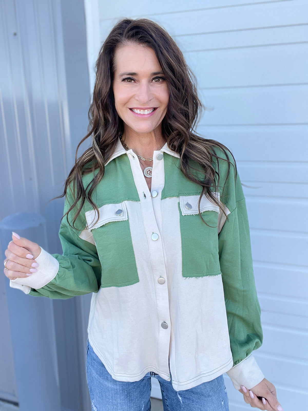 Urban Chill Colorblock Shacket In 2 Colors: Ash, Matcha