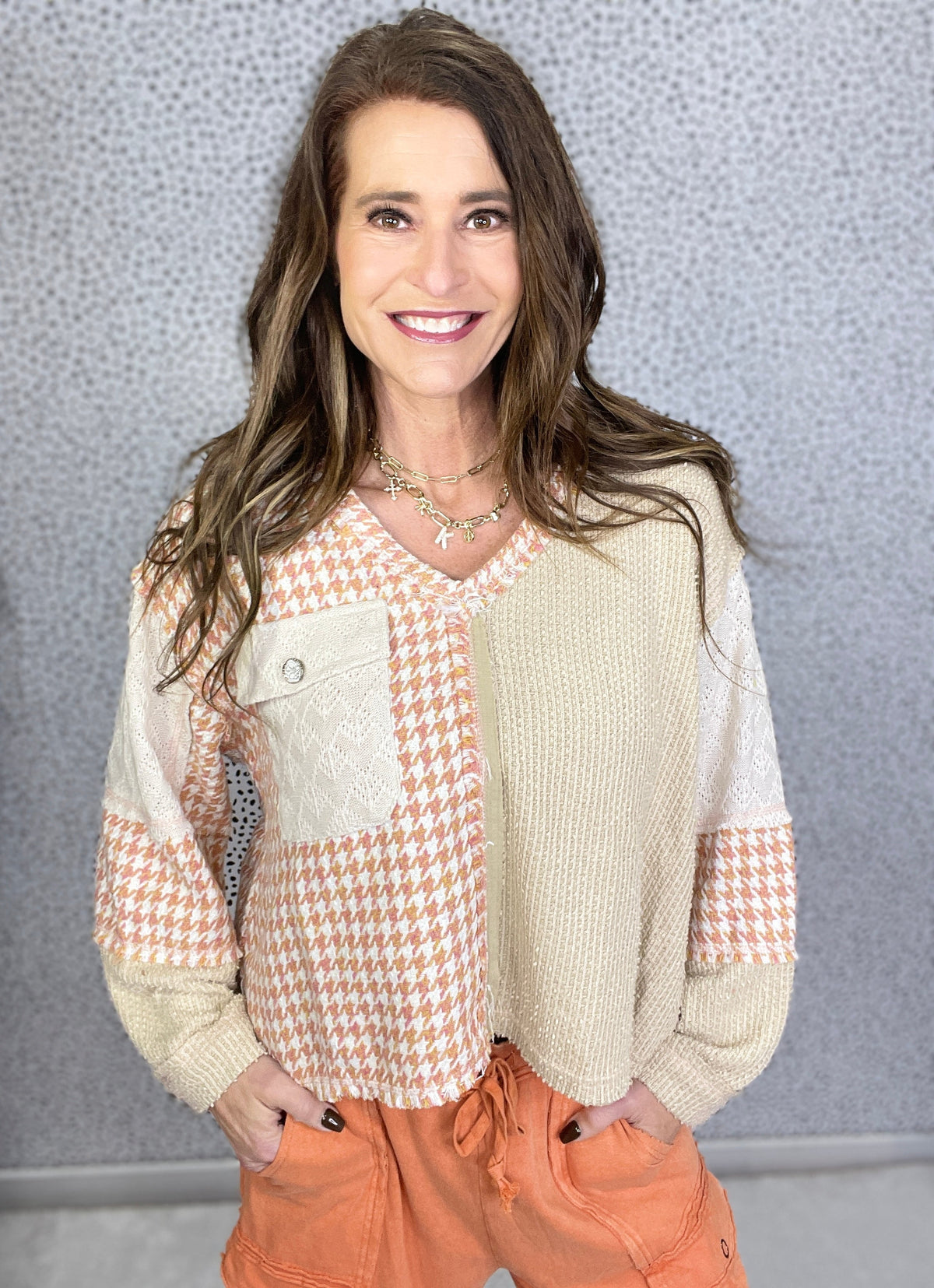 POL Steady And True Tweed Patch Long Sleeve Top In 2 Colors *Final Sale*
