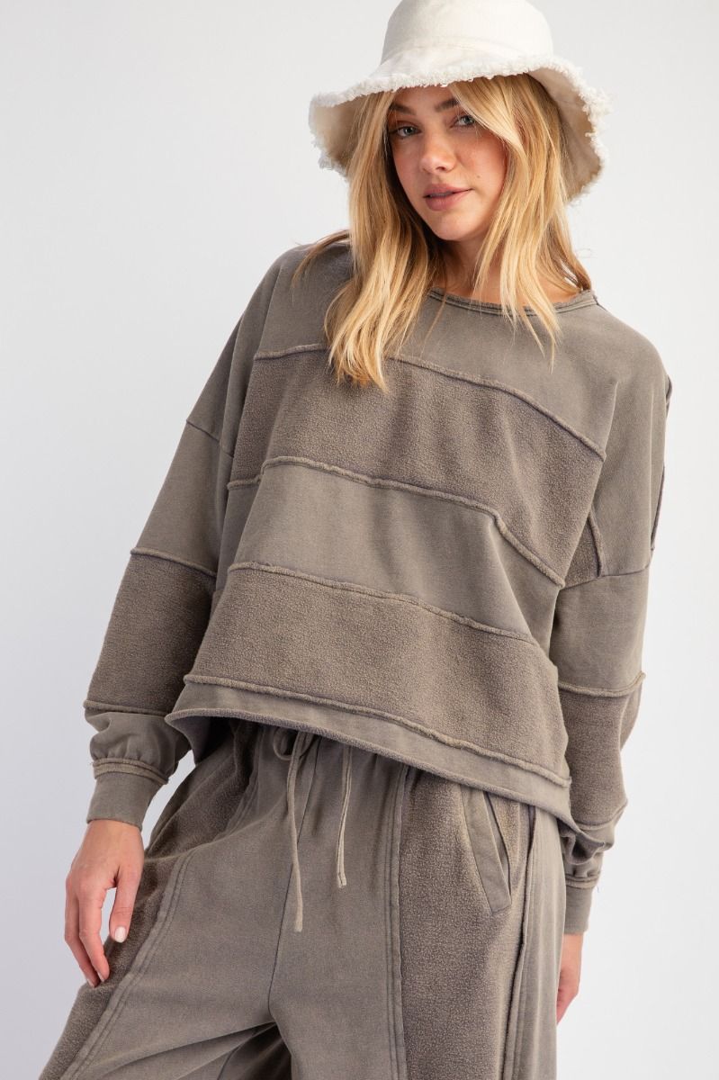 For Comfort Mineral Washed Pullover In 2 Colors: Smoke, Khaki *Final Sale*