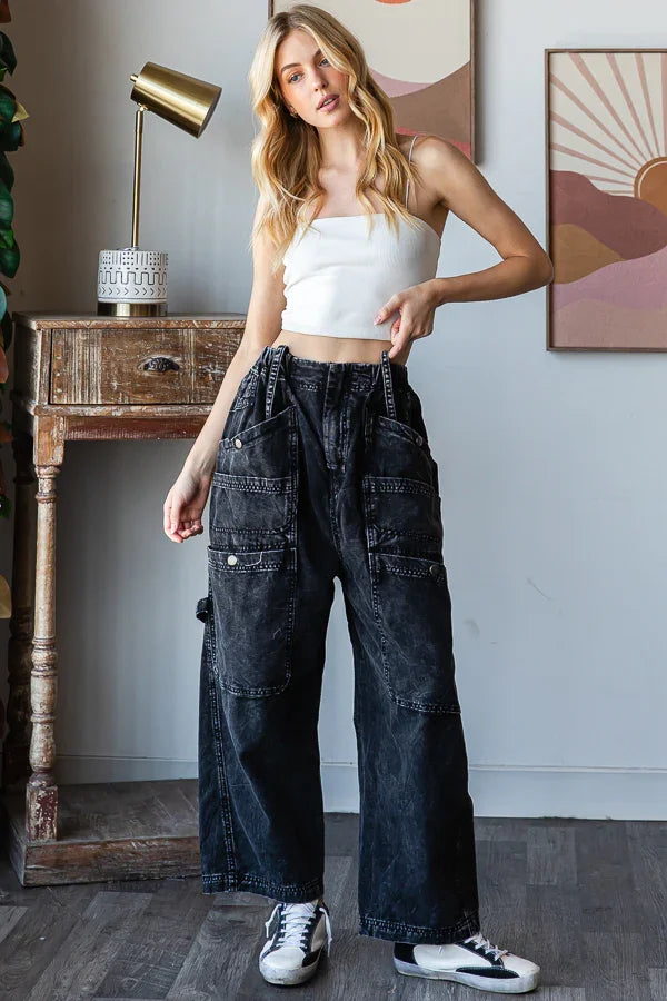 Oli & Hali Mineral Washed Wide Leg Cargo Jean In 2 Colors *Final Sale*