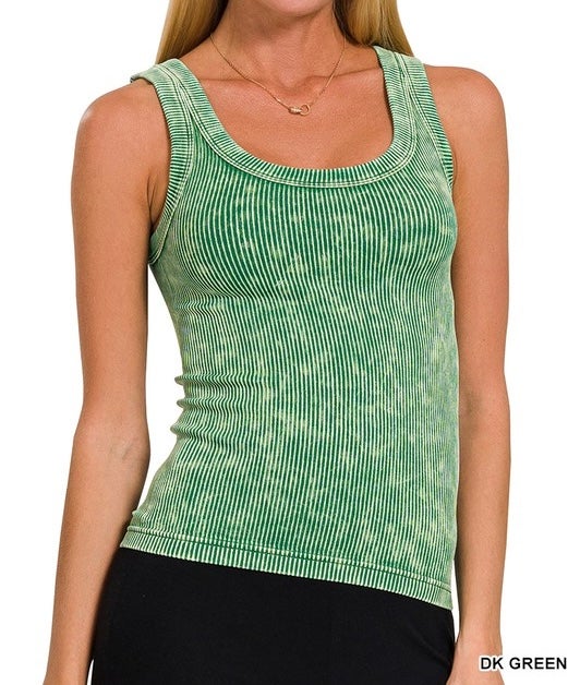 Mineral Wash Ribbed Reversable Tank Top In 18 Colors