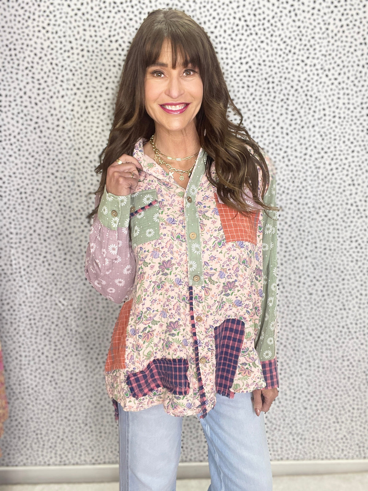 Dancing In The Rain Mixed Multi Colored Button Front Shirt