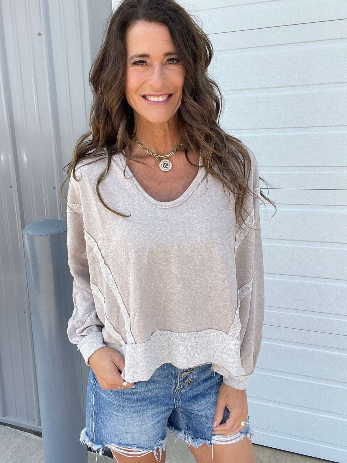 Contrast Feels Easy Fit Long Sleeve Hoodie Top In 4 Colors: Pink, Blue, Grey, Mocha *Final Sale*