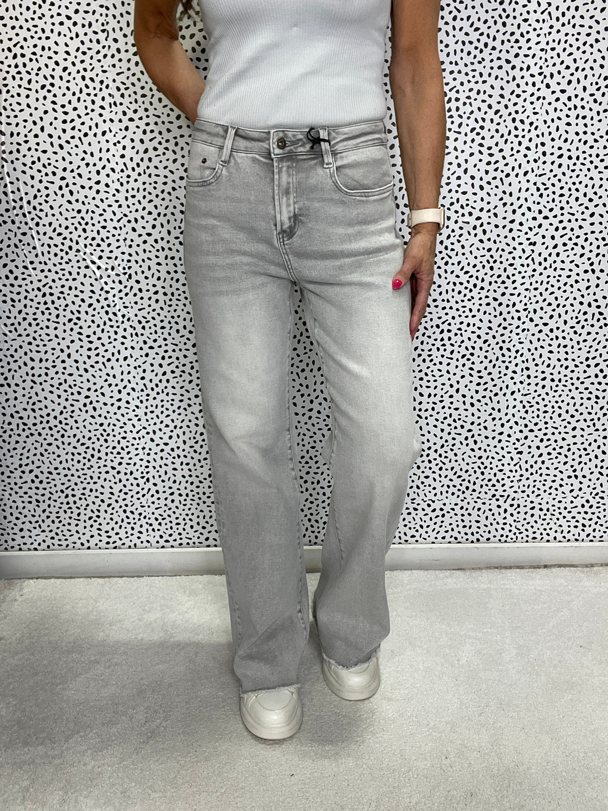 Mica Cherice Super High Wide Leg With Raw Hem Jeans 442 In Grey *Final Sale*