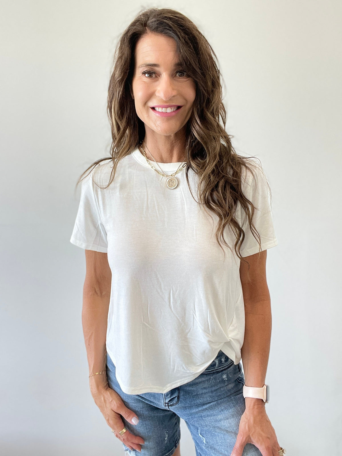 Tee Shirt With A Twist Top In 5 Colors: Blue, Coral, Mint, Pink, White