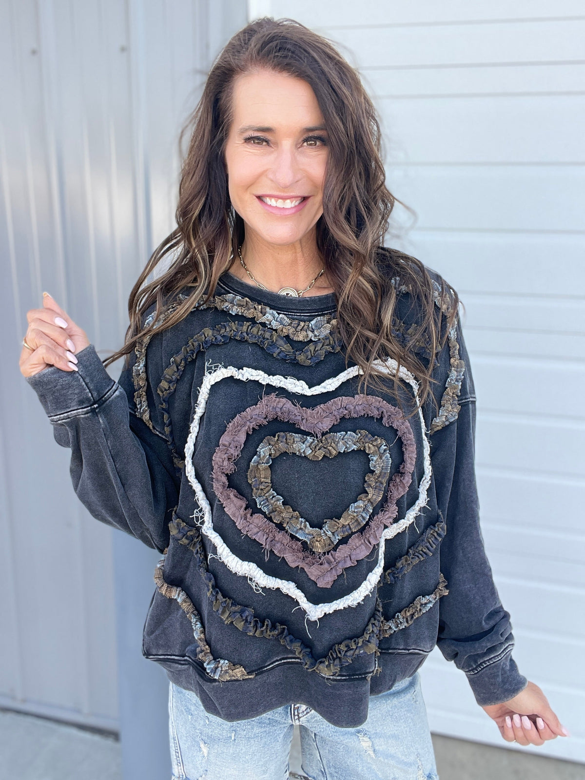 Oli & Hali Forever Love Mineral Washed Heart Terry Knit Top In 4 Colors