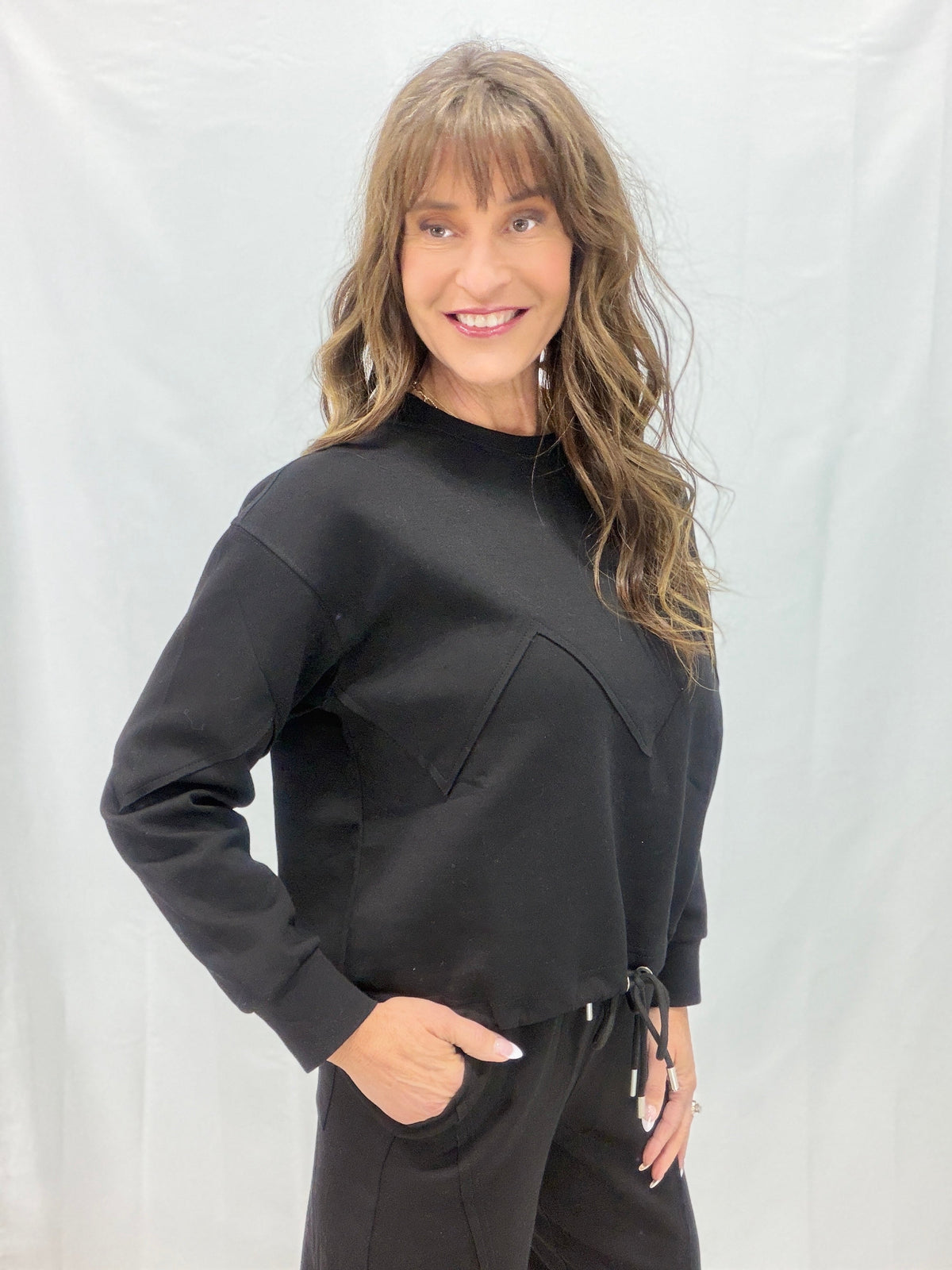 Bank It Drawstring Hem Sweatshirt In Black