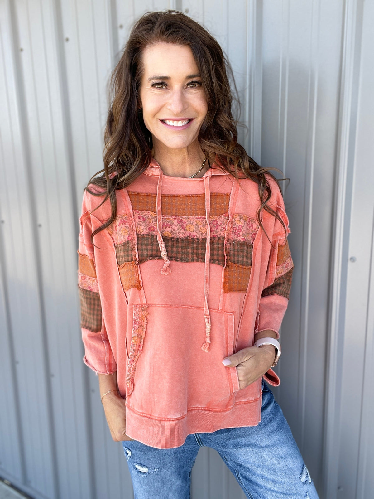 See The Truth Print Mix Hoodie In 5 Colors: Mocha, Green, Orange, Taupe, Ecru *Final Sale*