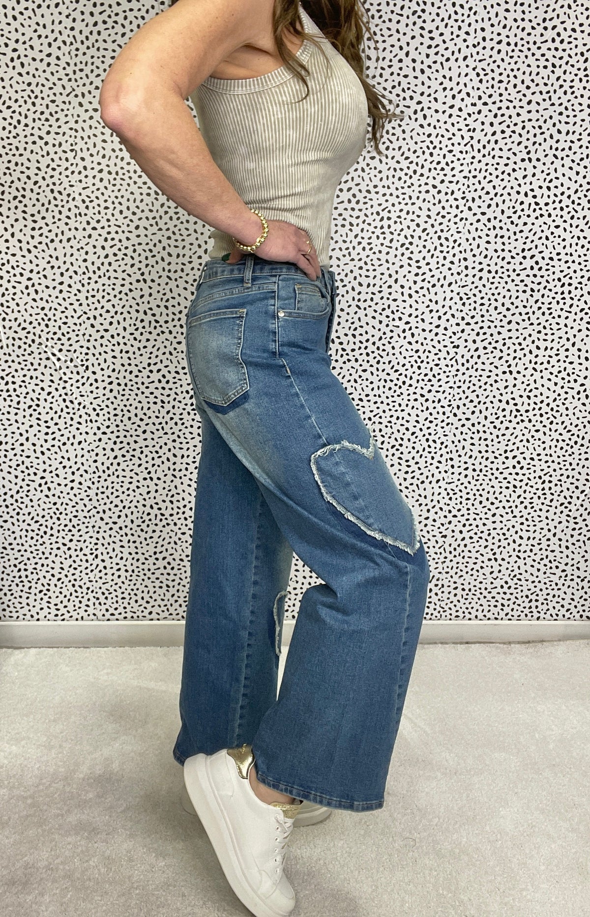 Gloria Heart Patch Stretch Denim Jeans 089 In Blue