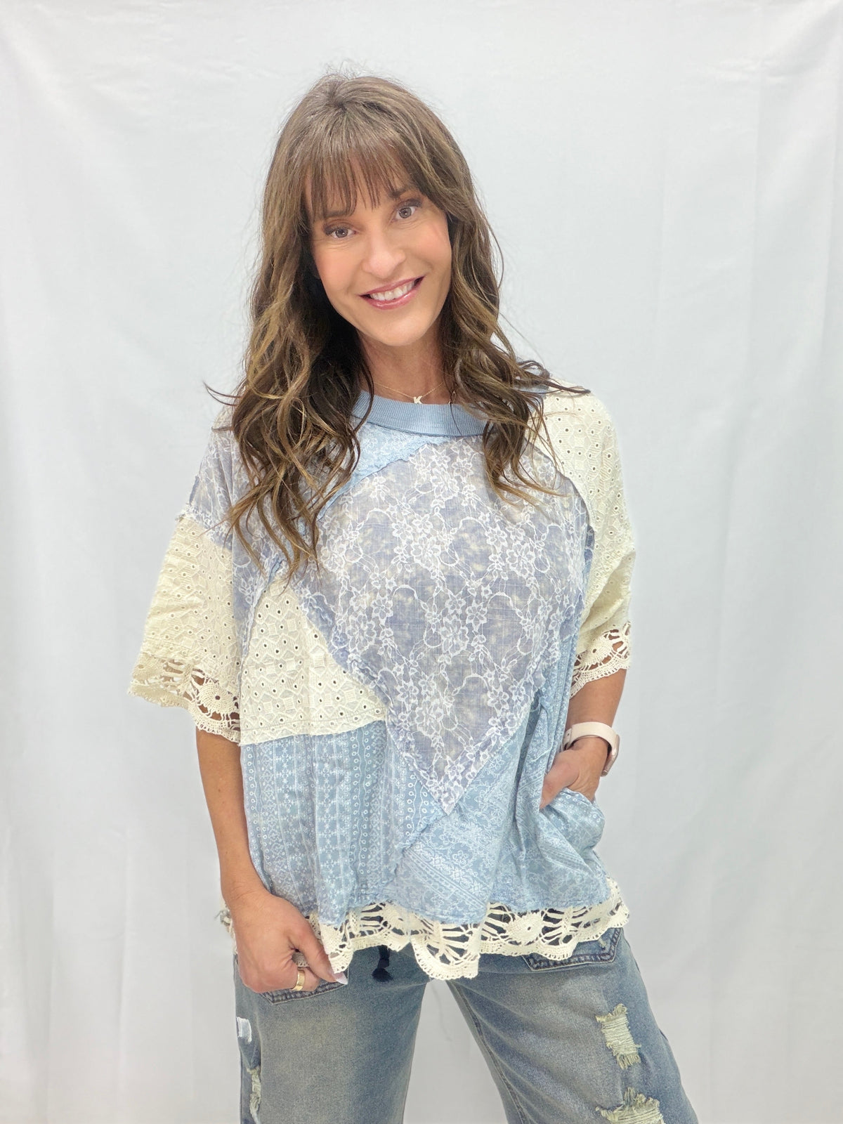 Oli & Hali Washed Fabric Mix Top *Final Sale*