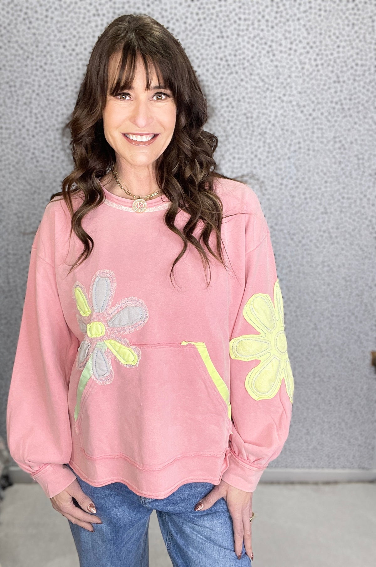 So Full Of Joy Flower Patch Terry Pullover In 3 Colors