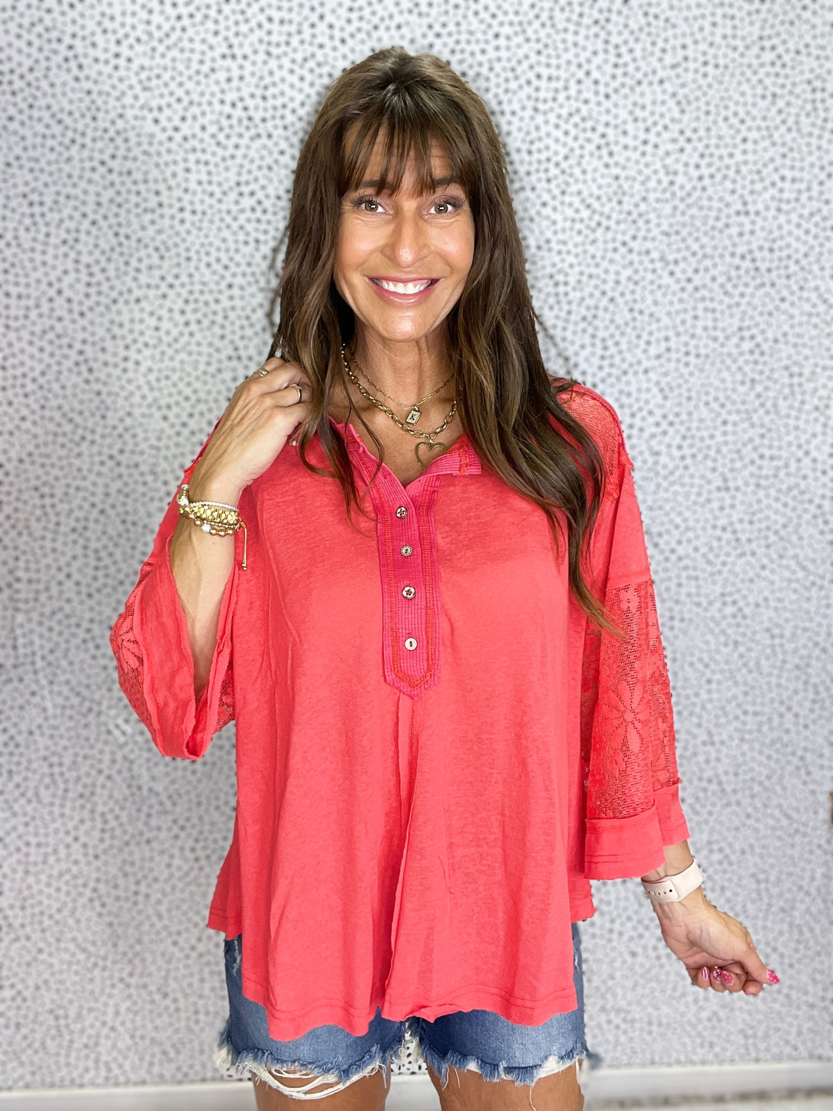 Pol Midnight Muse Lace Henley In 4 Colors