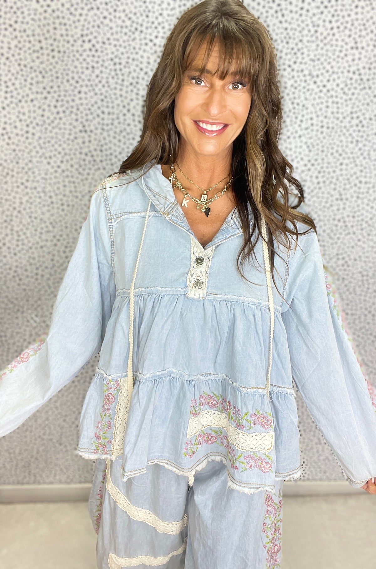 POL Wildflower Denim Dreams Top In Denim