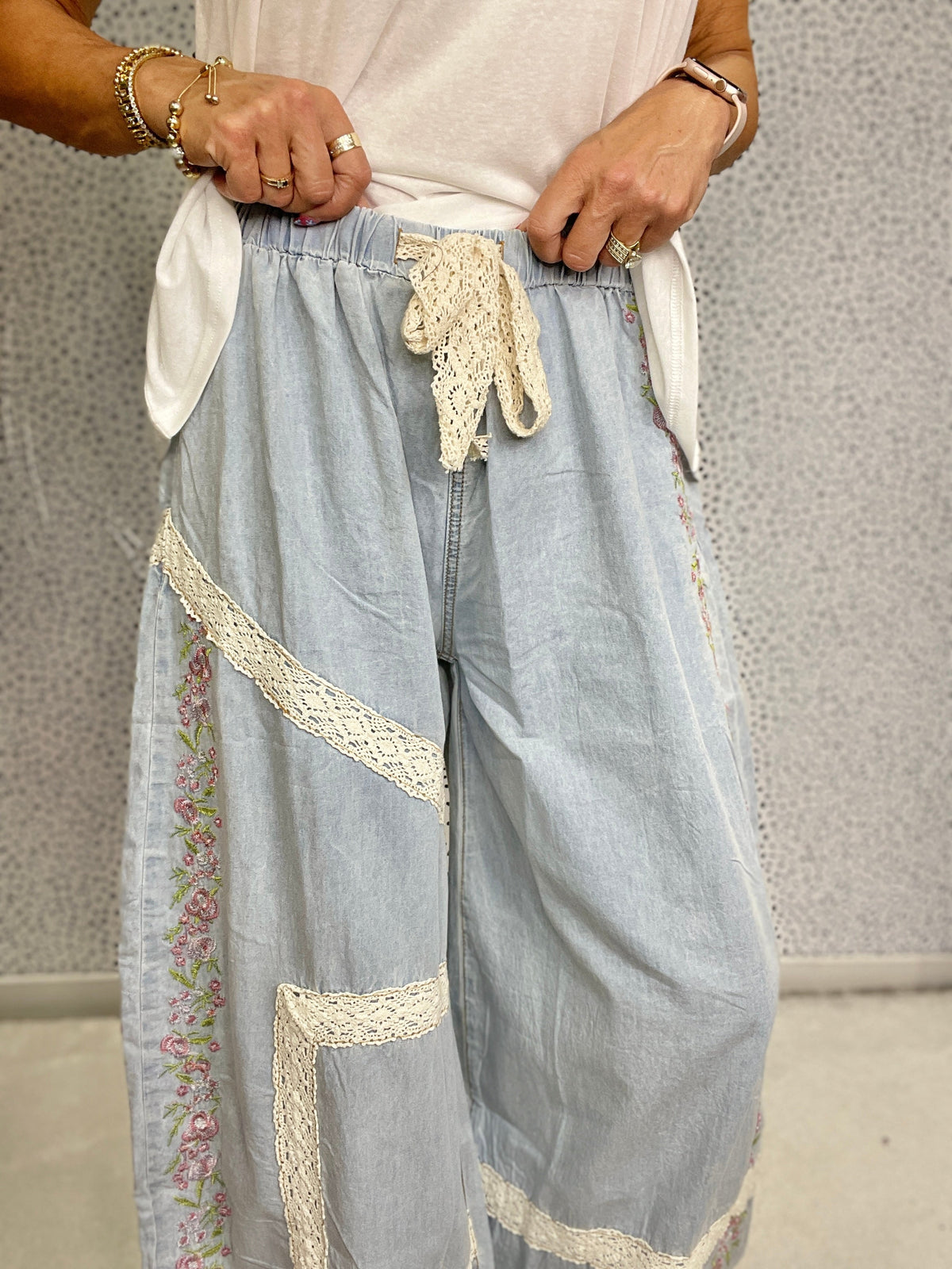 Pol Boho Bloom Lightweight Denim Joggers