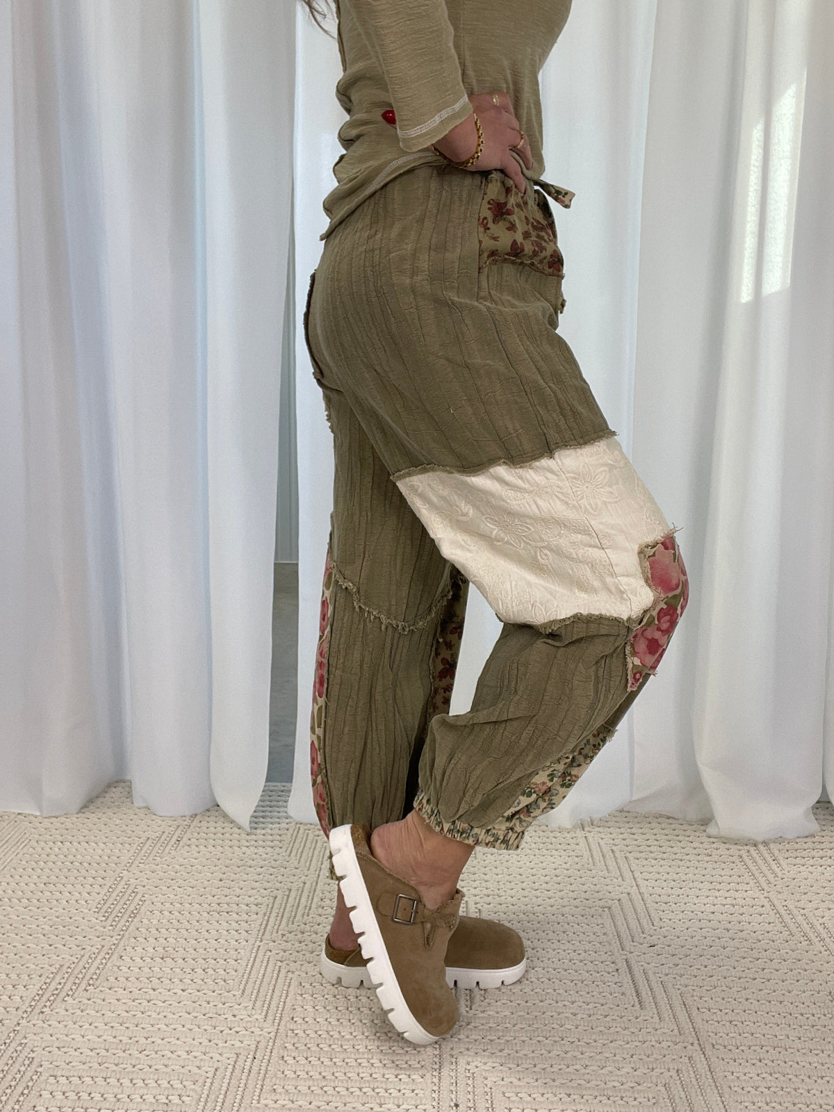 POL There With You Patch Detail Pants In Herb
