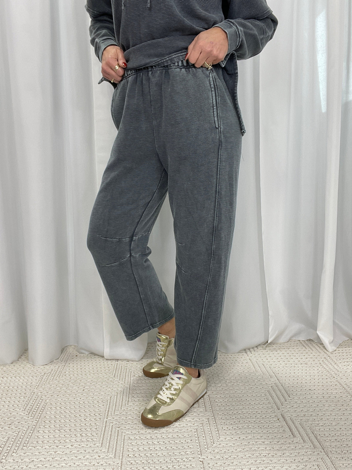 Circled Up Textured Rib Terry Pants In 2 Colors *Final Sale*