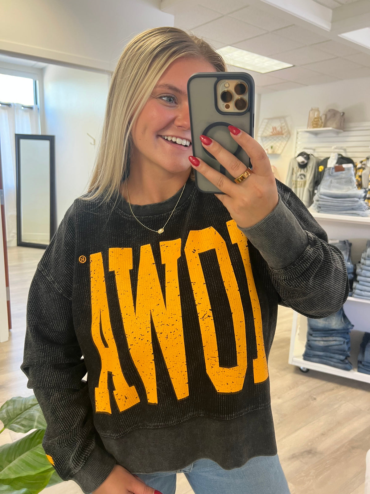 Bold & Gold  IOWA Corded Crewneck In Black