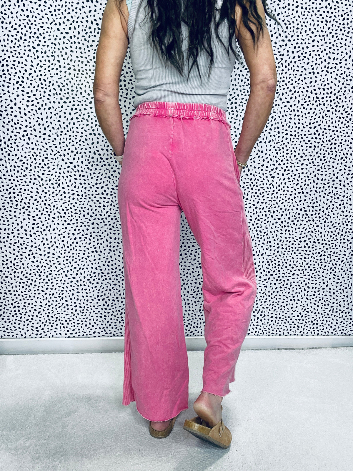 Lucky Lady Ribbed Accent Easy Mineral Wash Pants In 6 Colors