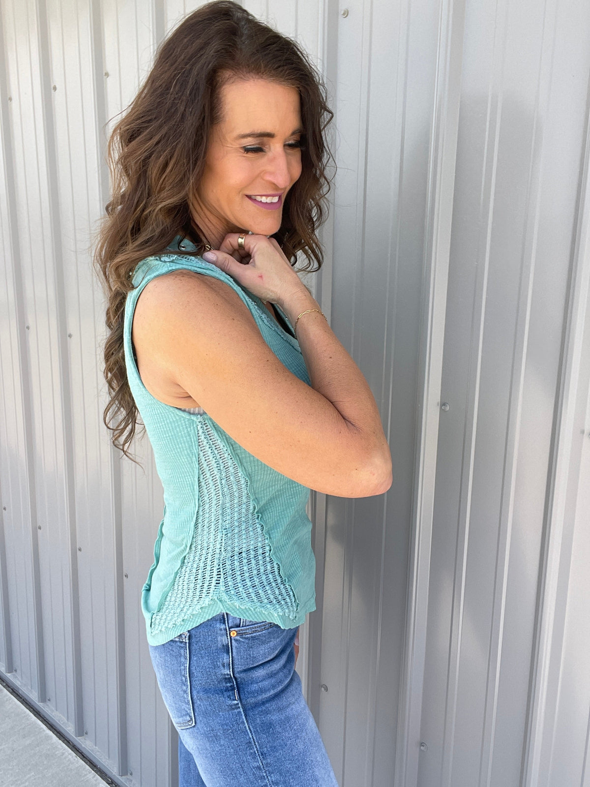 Pol Rock And Roll Sleeveless Top In Teal Blue *Final Sale*
