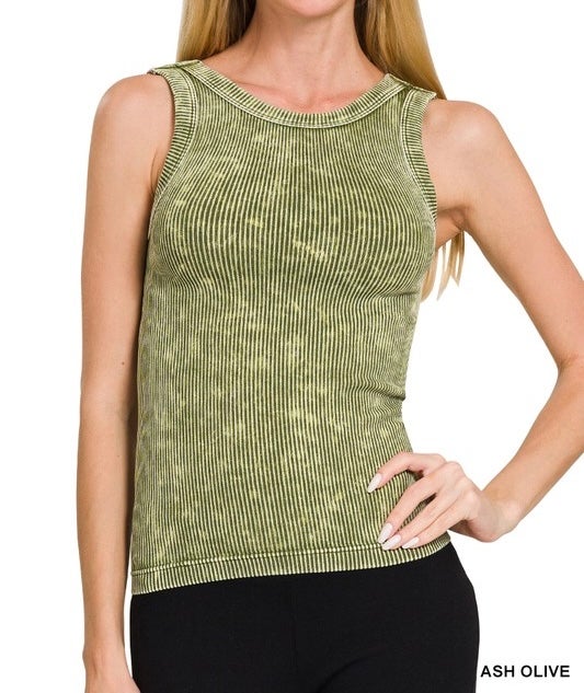 Mineral Wash Ribbed Reversable Tank Top In 18 Colors